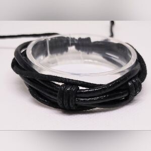 Men's bracelet leather‎ layered black new e38